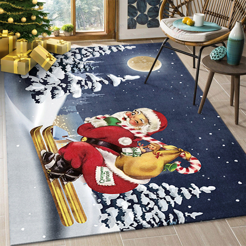 Green Christmas Pattern Rug Polyester Modern Area Carpet Non-Slip Rug for Living Room