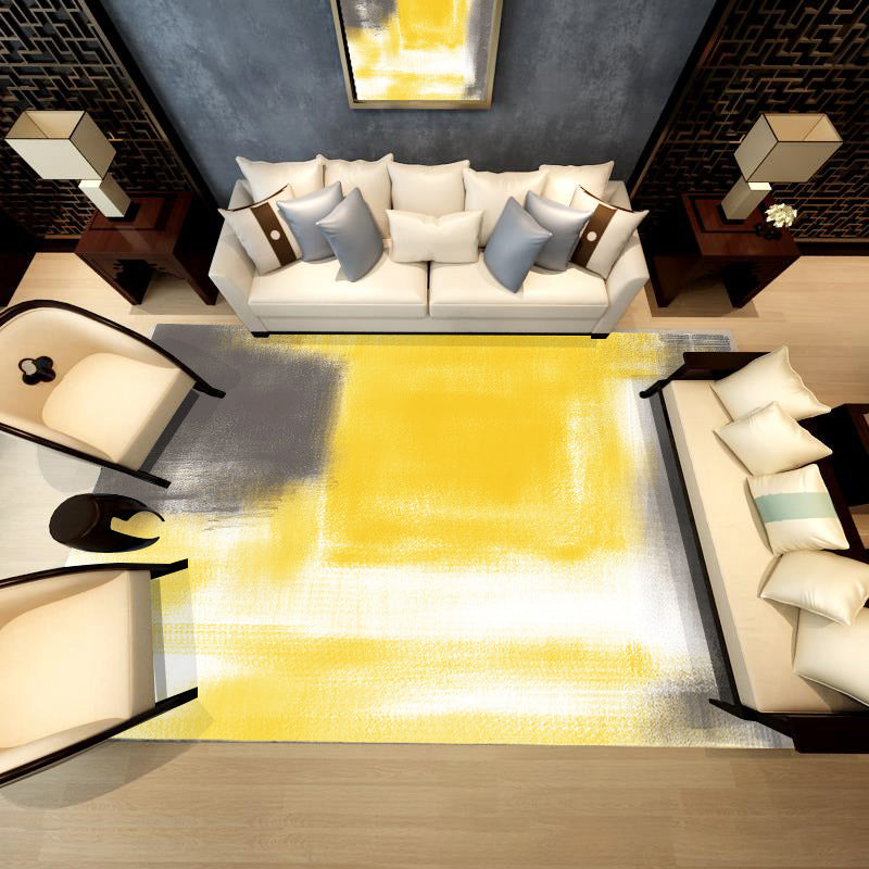 Simple Indoor Room Area Rug Orange Abstract Carpet Polyester Non-Split Rug