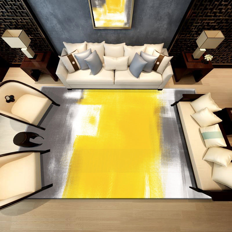 Simple Indoor Room Area Rug Orange Abstract Carpet Polyester Non-Split Rug