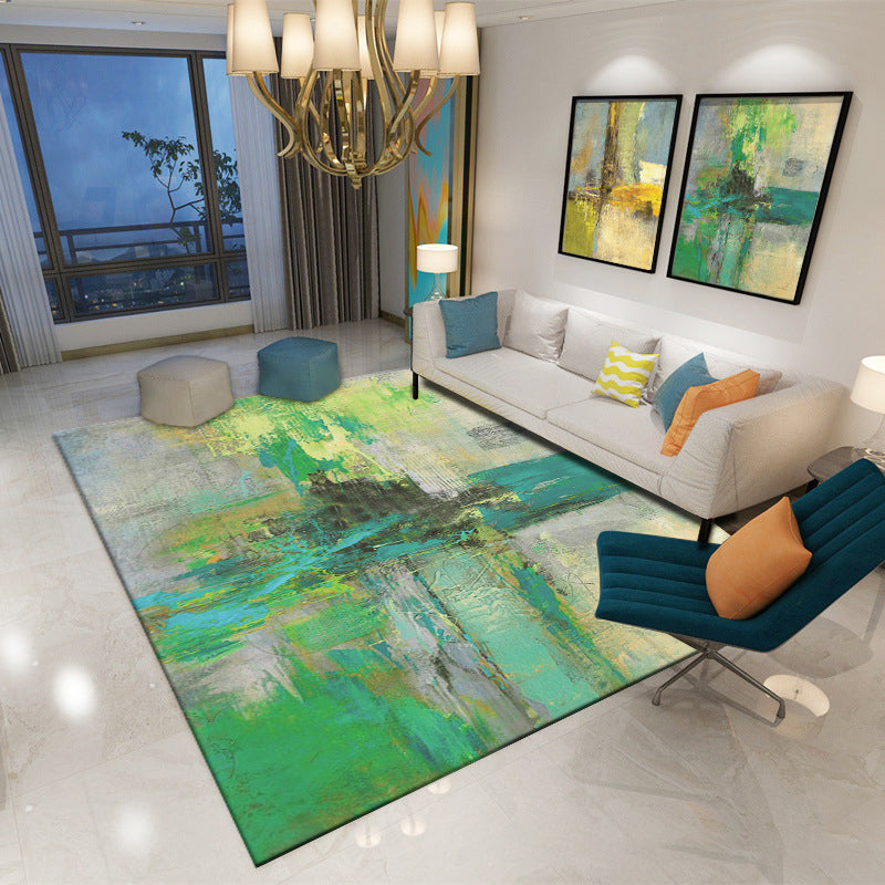 Simple Indoor Room Area Rug Orange Abstract Carpet Polyester Non-Split Rug