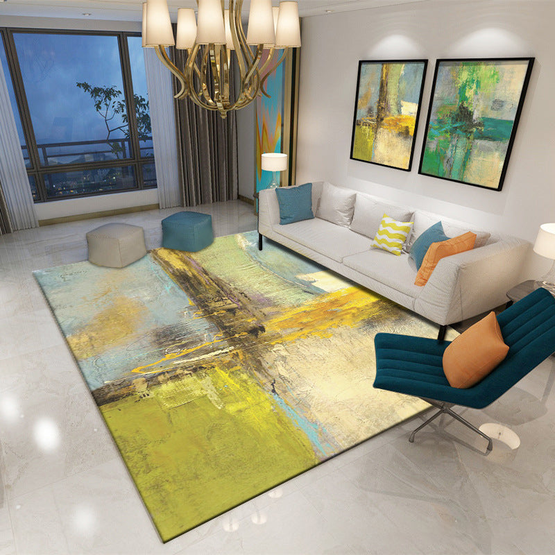 Simple Indoor Room Area Rug Orange Abstract Carpet Polyester Non-Split Rug