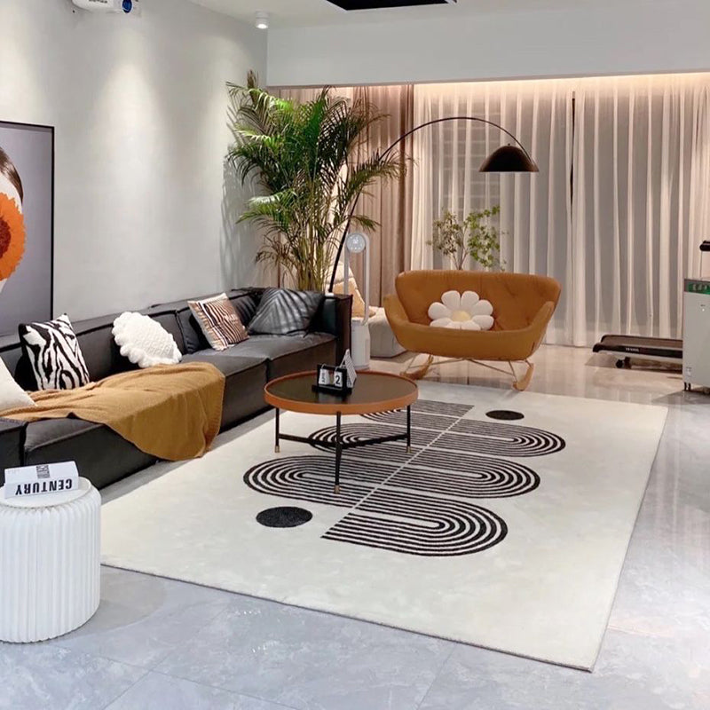 White Simple Rug Polyester Contemporary Carpet Non-Split Backing Area Rug for Indoor Room