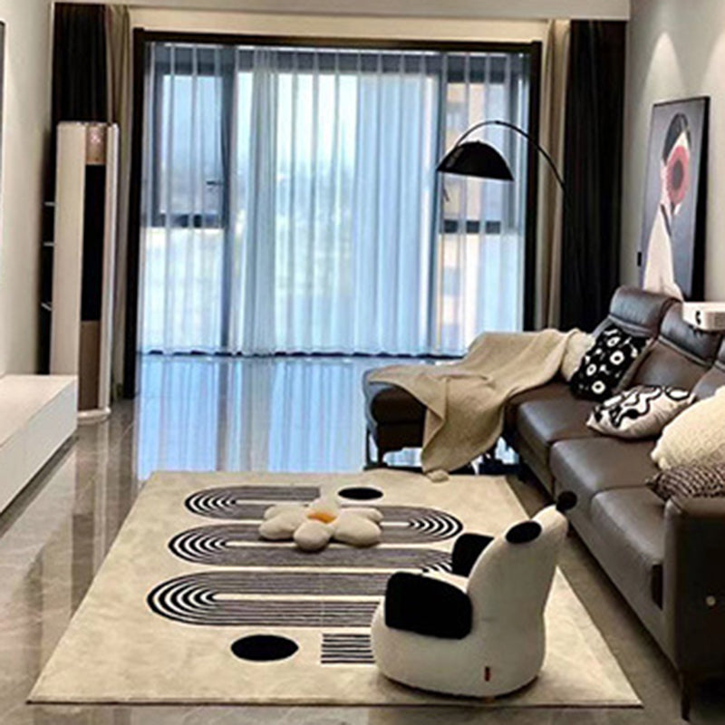 White Simple Rug Polyester Contemporary Carpet Non-Split Backing Area Rug for Indoor Room
