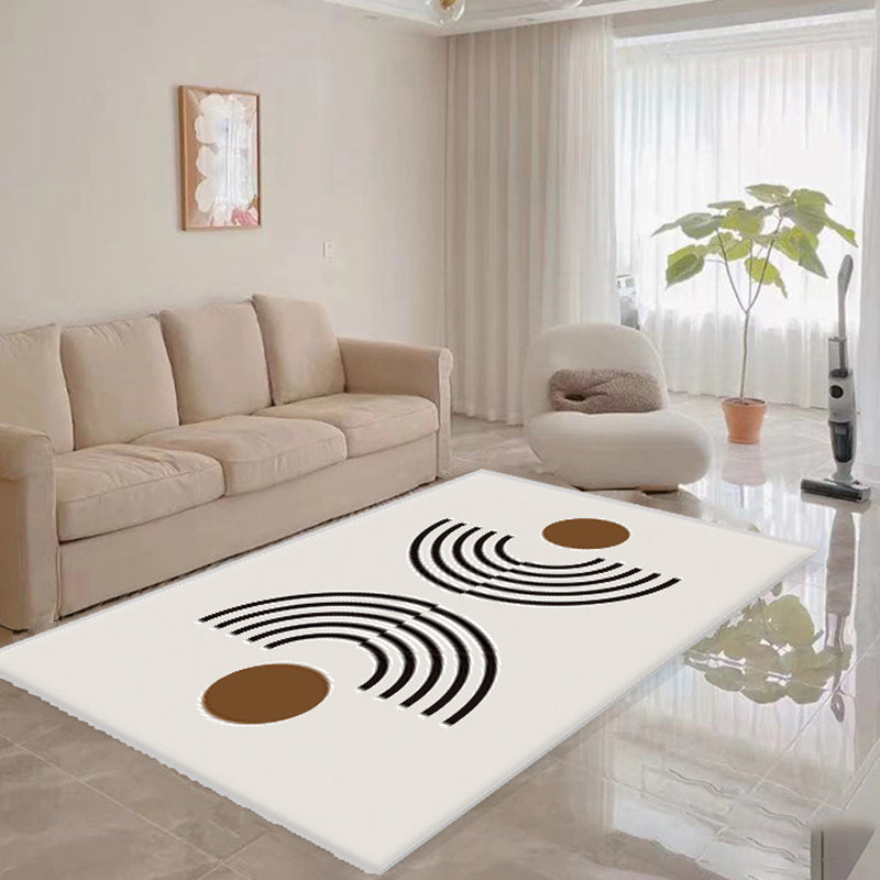 White Simple Rug Polyester Contemporary Carpet Non-Split Backing Area Rug for Indoor Room
