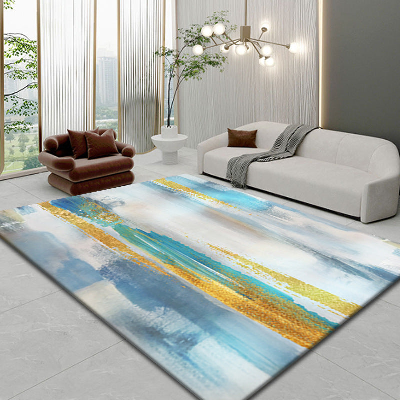 Blue Abstract Carpet Polyester Casual Area Rug Washable Rug for Living Room