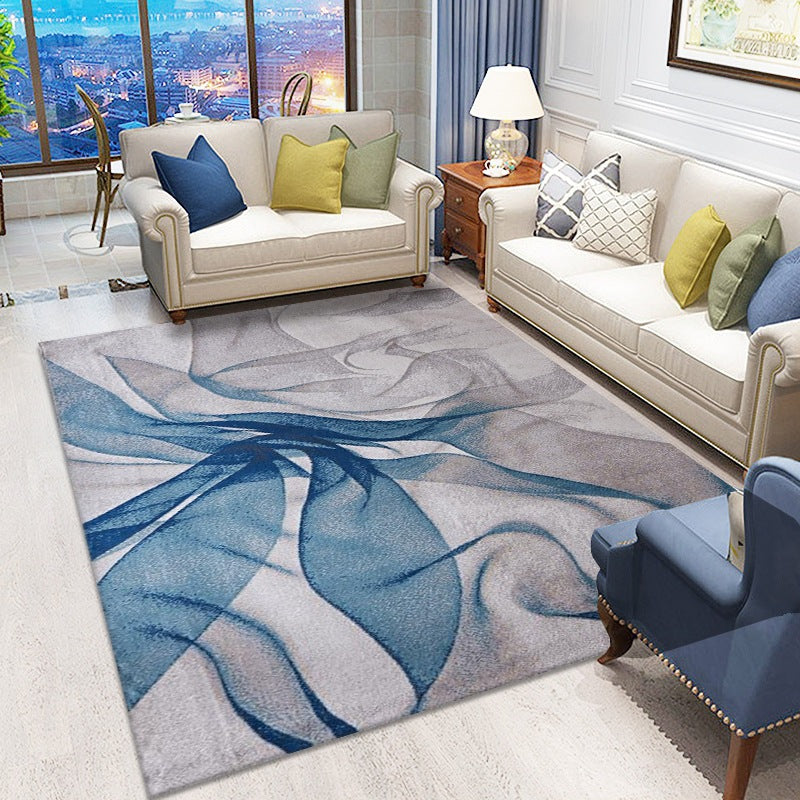 Blue Contemporary Carpet Polyester Abstract Rug Anti-Split Backing Indoor Carpet for Home Decor