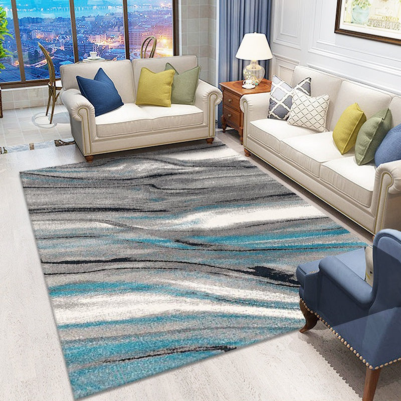 Blue Contemporary Carpet Polyester Abstract Rug Anti-Split Backing Indoor Carpet for Home Decor