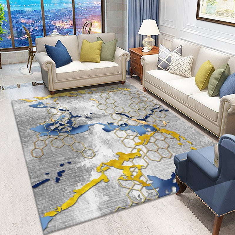 Blue Contemporary Carpet Polyester Abstract Rug Anti-Split Backing Indoor Carpet for Home Decor