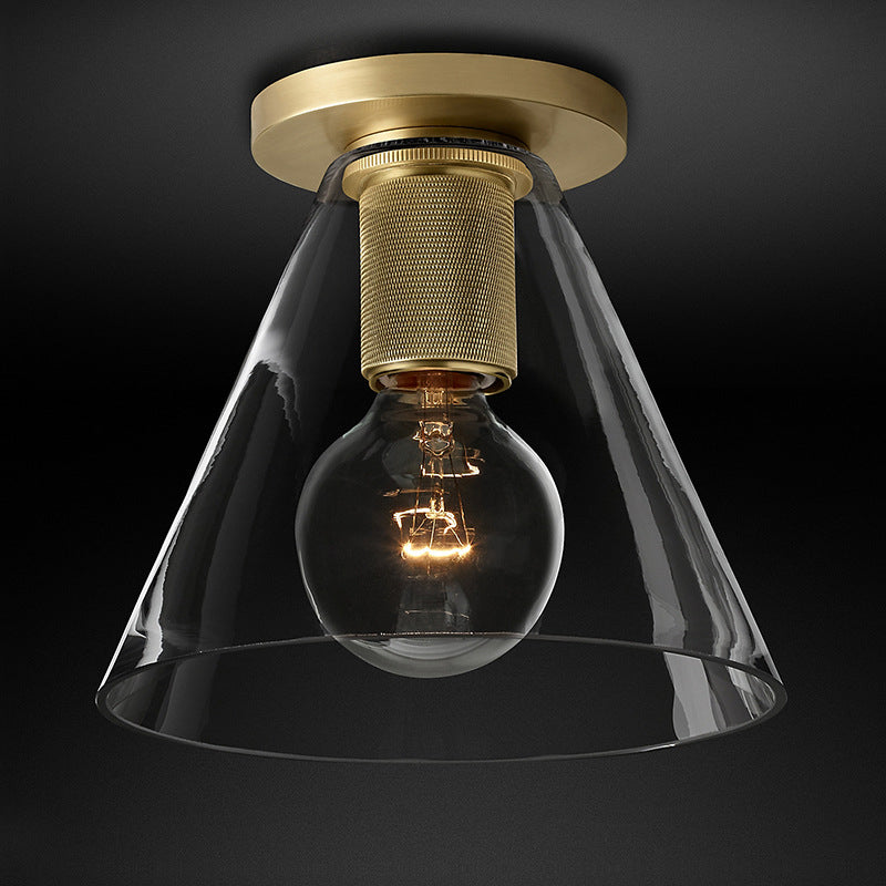 Moderne, beknopte geometrische inbouw smeedijzeren plafondlamp met helderglazen kap