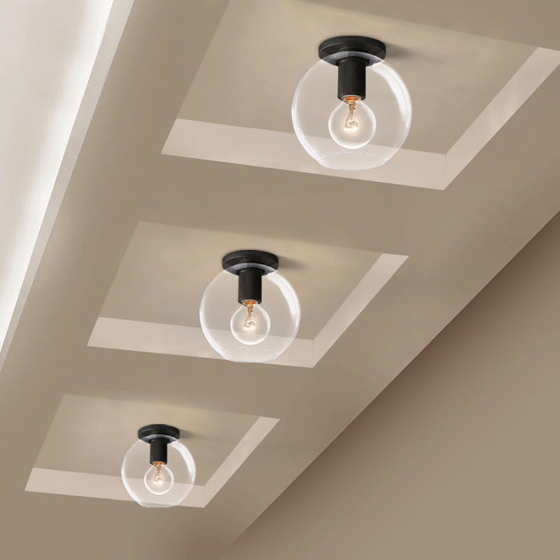 Moderne, beknopte geometrische inbouw smeedijzeren plafondlamp met helderglazen kap