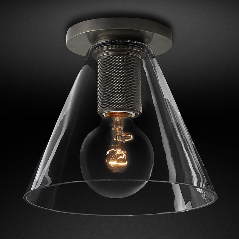 Moderne, beknopte geometrische inbouw smeedijzeren plafondlamp met helderglazen kap