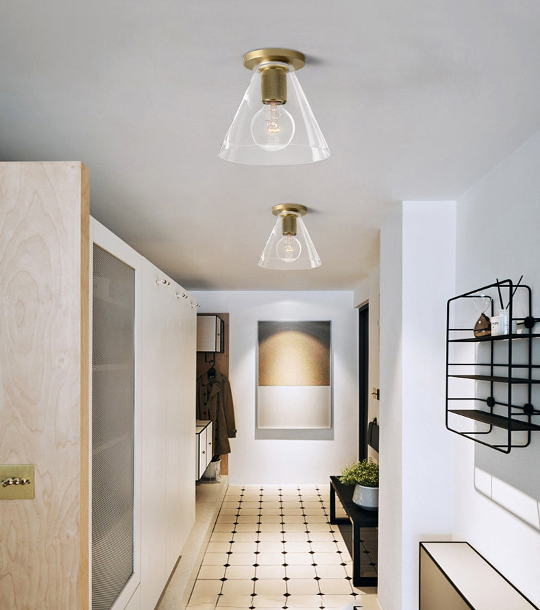 Moderne, beknopte geometrische inbouw smeedijzeren plafondlamp met helderglazen kap