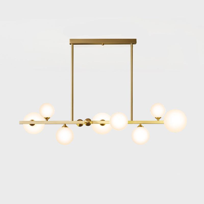 8-Light Glass Island Light in Modern Creative Style Copper Globe Pendant Light for Dining Room