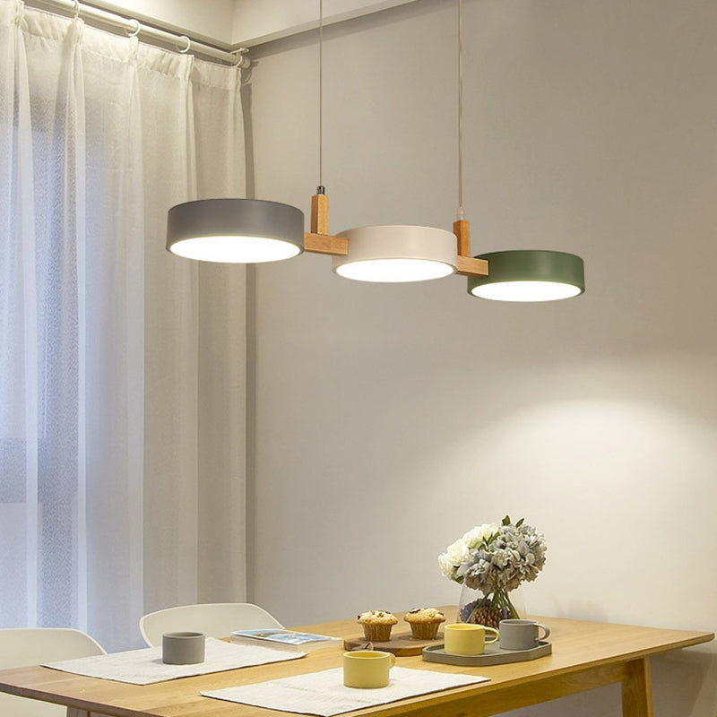 3-Light LED Island Light in Modern Creative Style Wooden Macaron Pendant Light with Acrylic Shade