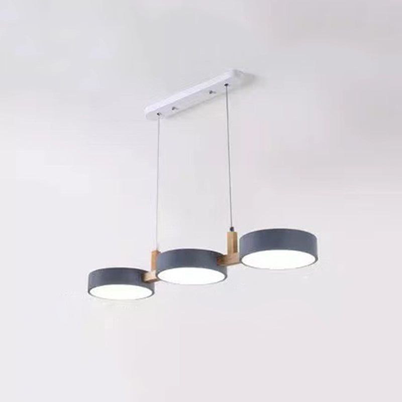 3-Light LED Island Light in Modern Creative Style Wooden Macaron Pendant Light with Acrylic Shade
