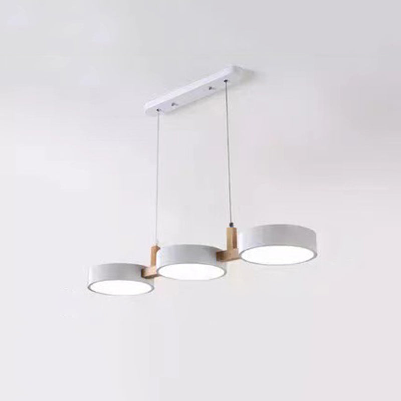 3-Light LED Island Light in Modern Creative Style Wooden Macaron Pendant Light with Acrylic Shade