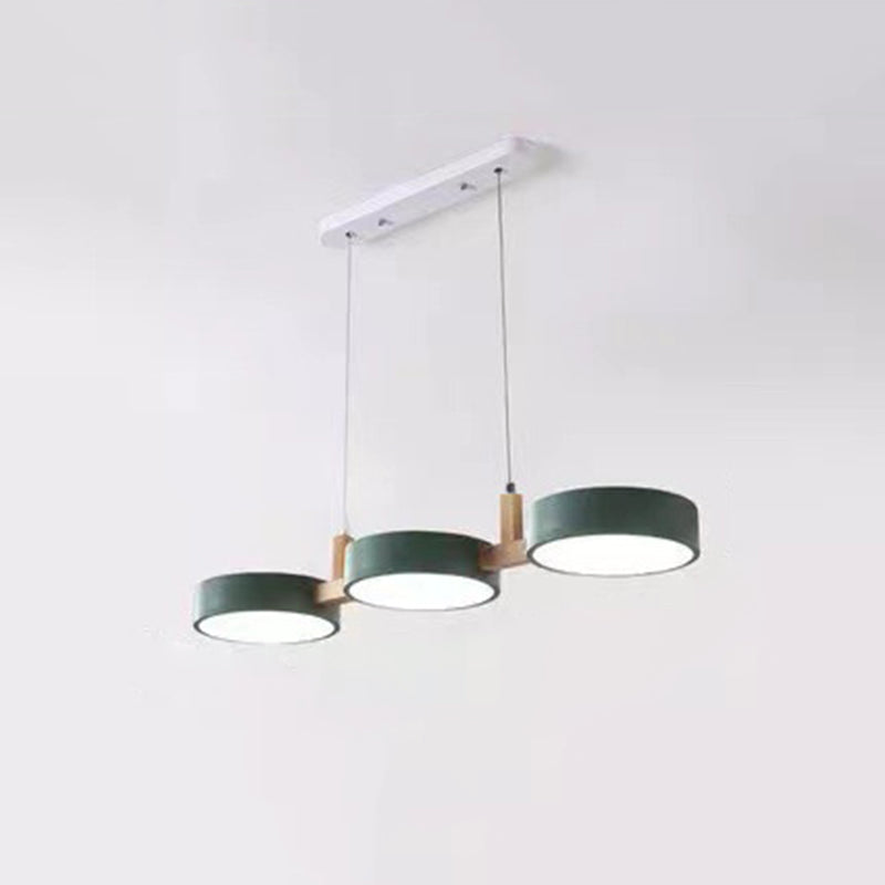 3-Light LED Island Light in Modern Creative Style Wooden Macaron Pendant Light with Acrylic Shade