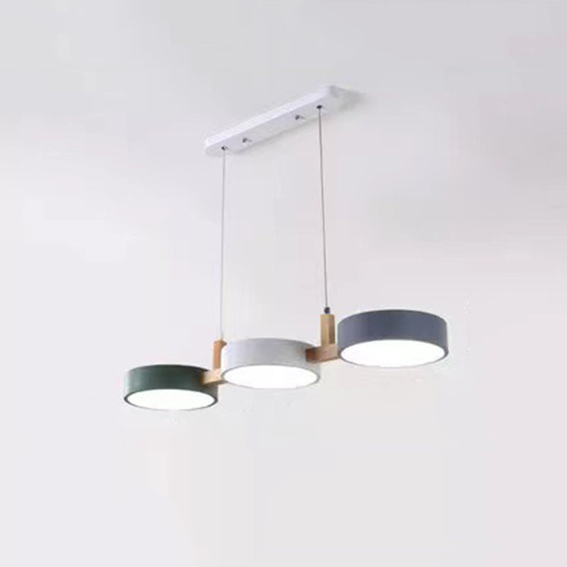 3-Light LED Island Light in Modern Creative Style Wooden Macaron Pendant Light with Acrylic Shade