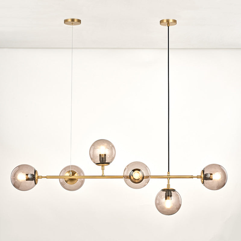 Gold 6-Light Island Light in Modern Minimalist Wrought Iron Sputnik Pendant Light with Glass Shade