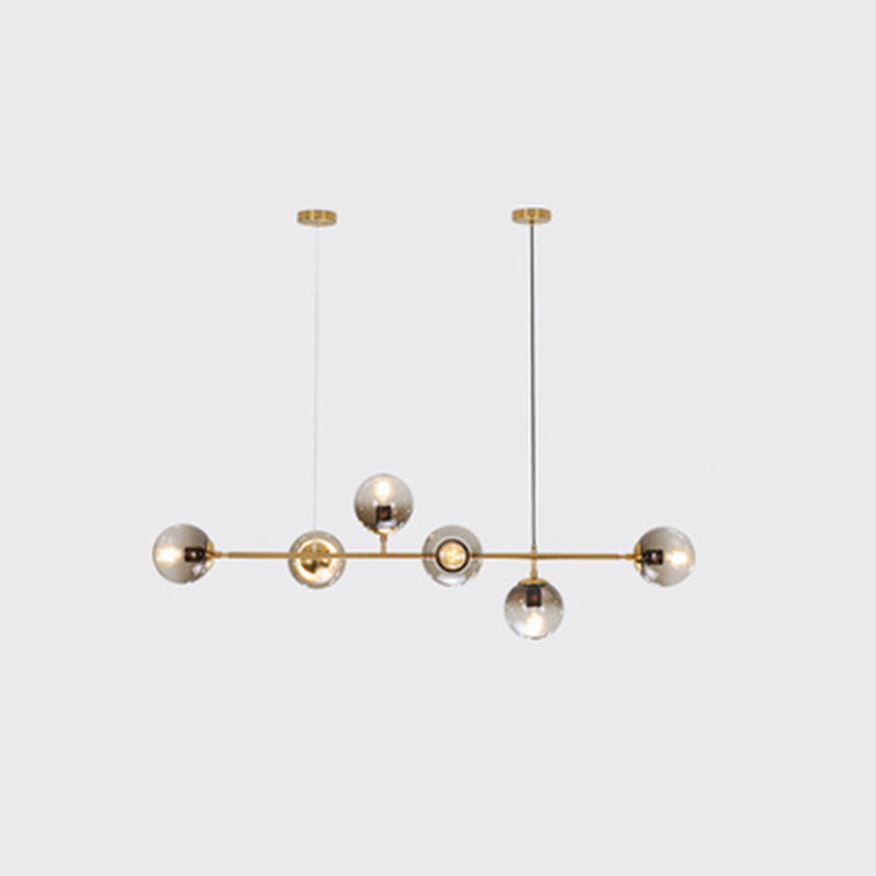 Luce isola a 6 luci d'oro nella moderna luce a sospensione di sputnik in ferro battuto minimalista con tonalità di vetro