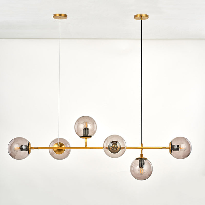 Luce isola a 6 luci d'oro nella moderna luce a sospensione di sputnik in ferro battuto minimalista con tonalità di vetro