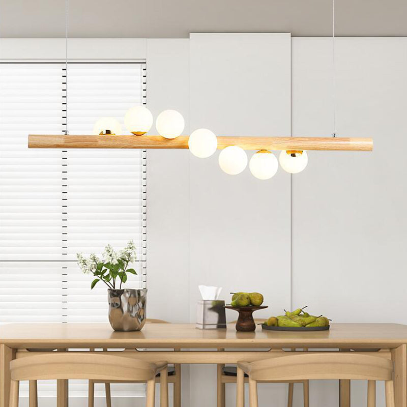 Luz de la isla de color log de madera en la simplicidad moderna Lámpara colgante de hierro forjado con sombra de vidrio