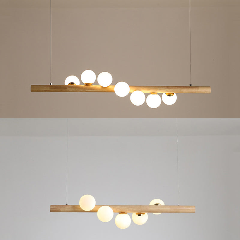 Luz de la isla de color log de madera en la simplicidad moderna Lámpara colgante de hierro forjado con sombra de vidrio