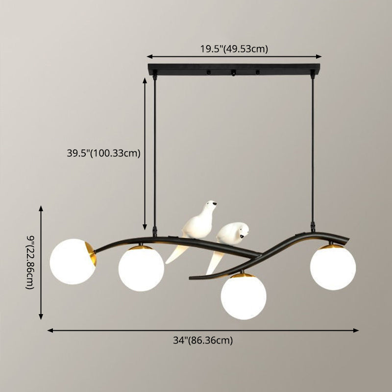 Glass Globe Island Light in Modern Singularity Wrought Iron Pendant Light with Resin Bird Decoration