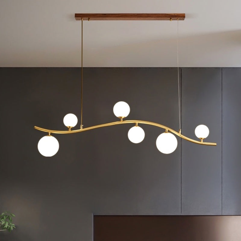 Luz de la isla Sputnik de madera en moderna luz colgante de cobre de estilo artístico con sombra de vidrio