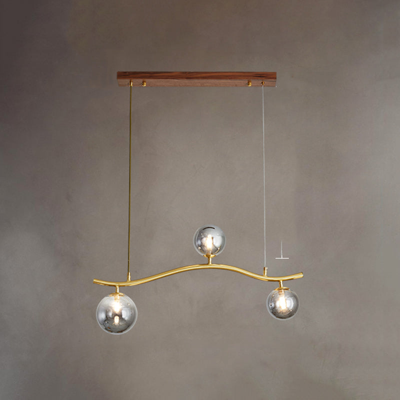 Luz de la isla Sputnik de madera en moderna luz colgante de cobre de estilo artístico con sombra de vidrio