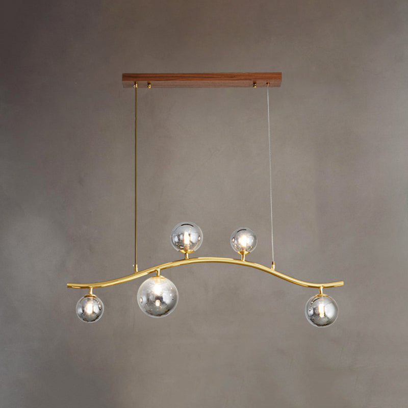 Luz de la isla Sputnik de madera en moderna luz colgante de cobre de estilo artístico con sombra de vidrio