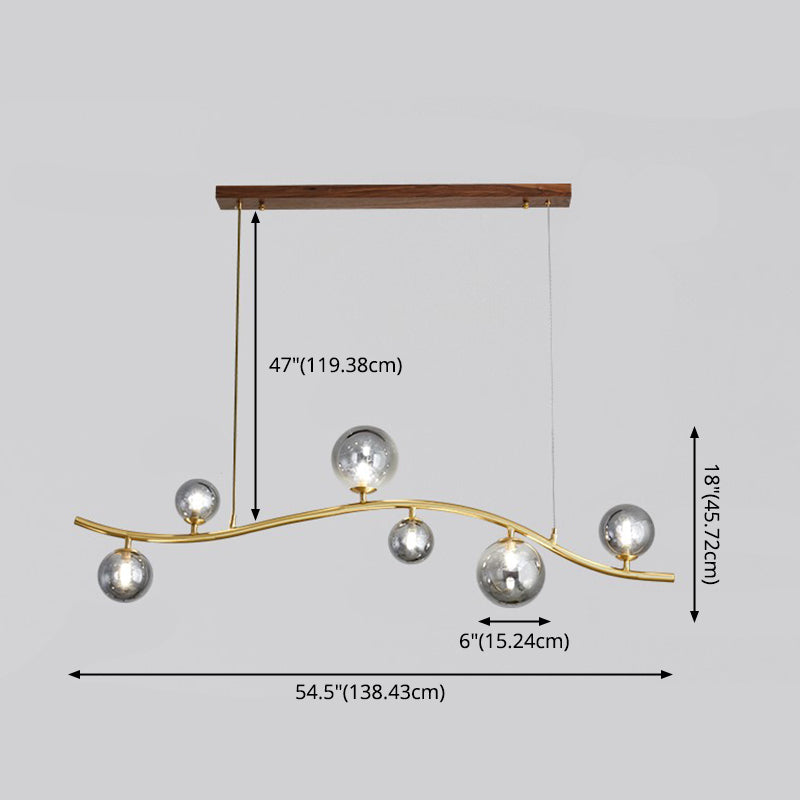 Luz de la isla Sputnik de madera en moderna luz colgante de cobre de estilo artístico con sombra de vidrio