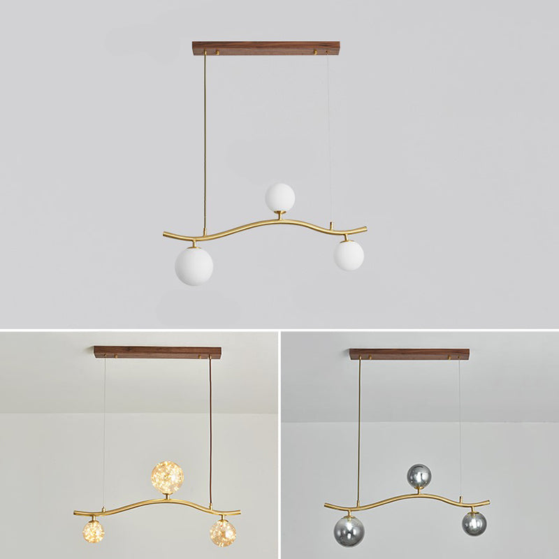 Luz de la isla Sputnik de madera en moderna luz colgante de cobre de estilo artístico con sombra de vidrio