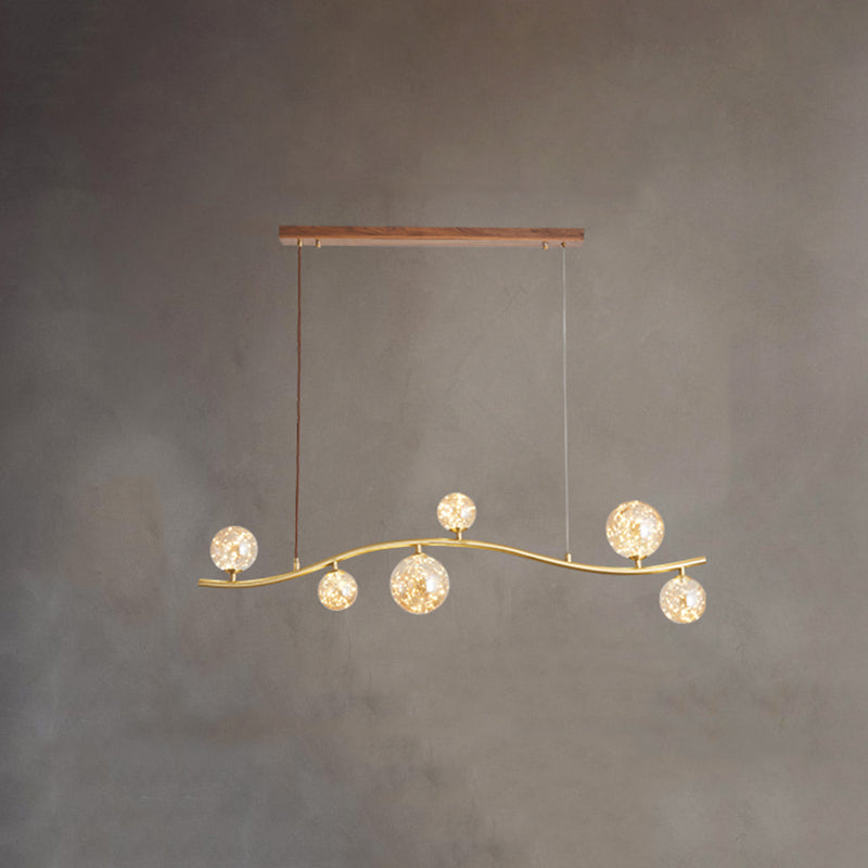 Luz de la isla Sputnik de madera en moderna luz colgante de cobre de estilo artístico con sombra de vidrio