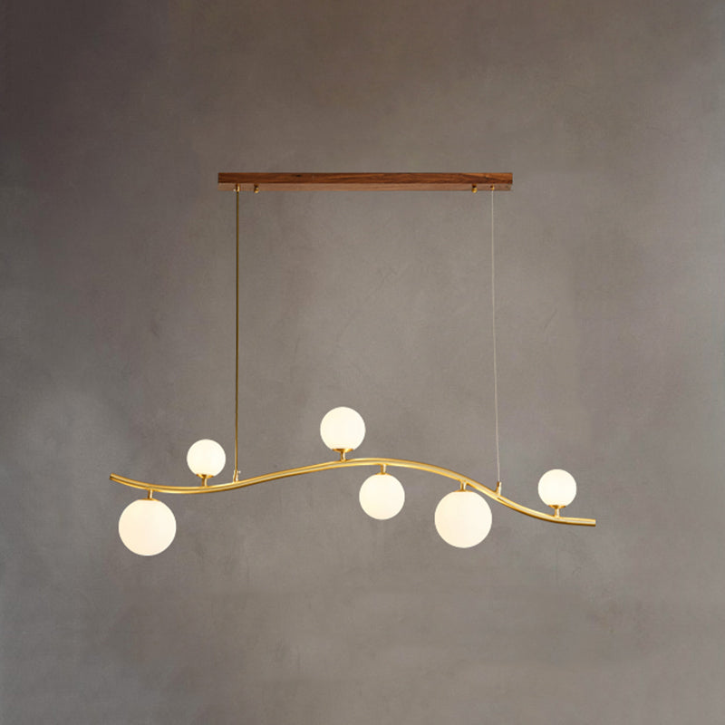 Luz de la isla Sputnik de madera en moderna luz colgante de cobre de estilo artístico con sombra de vidrio