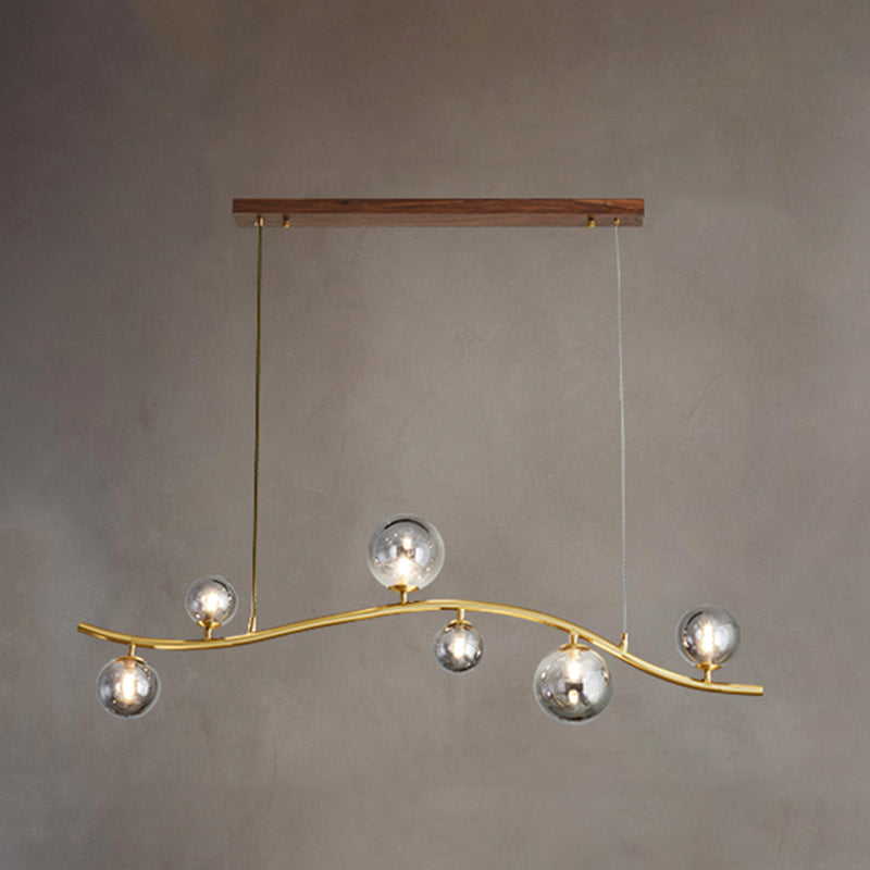 Luz de la isla Sputnik de madera en moderna luz colgante de cobre de estilo artístico con sombra de vidrio