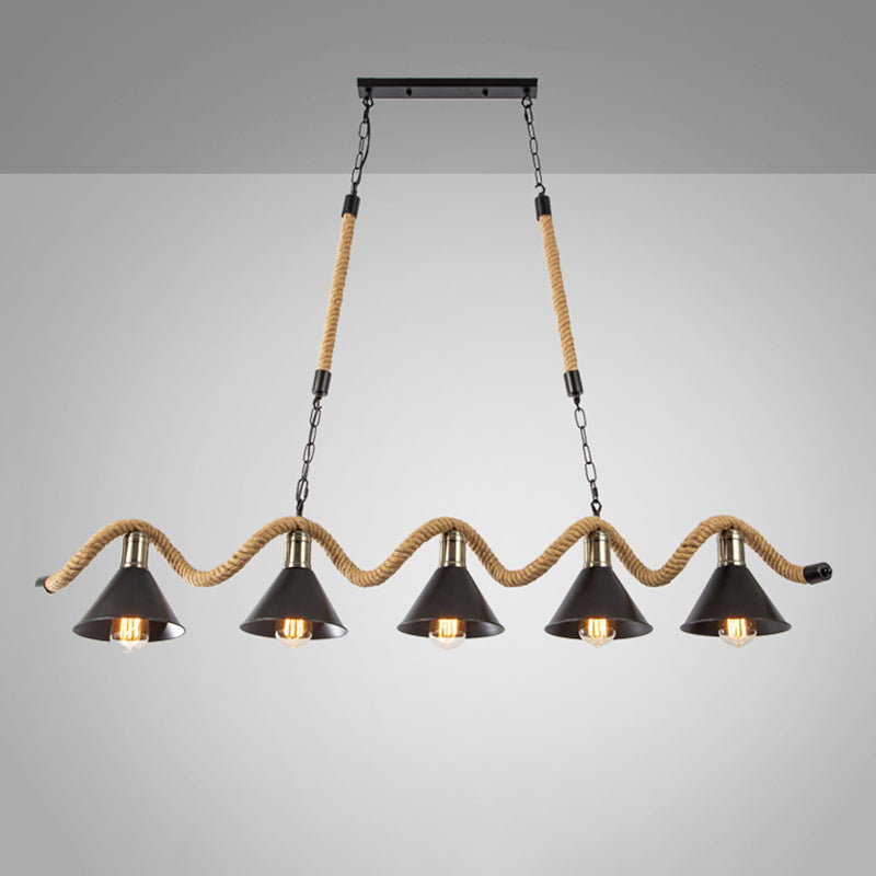 Corda di canapa a corda industriale di illuminazione dell'isola luci a ciondolo nero lineare per sala da pranzo