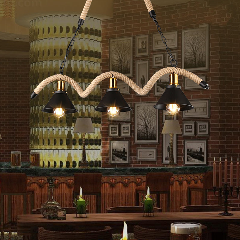 Corda di canapa a corda industriale di illuminazione dell'isola luci a ciondolo nero lineare per sala da pranzo