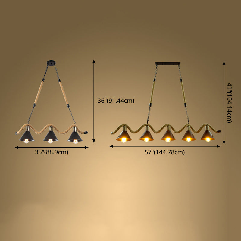 Corda di canapa a corda industriale di illuminazione dell'isola luci a ciondolo nero lineare per sala da pranzo