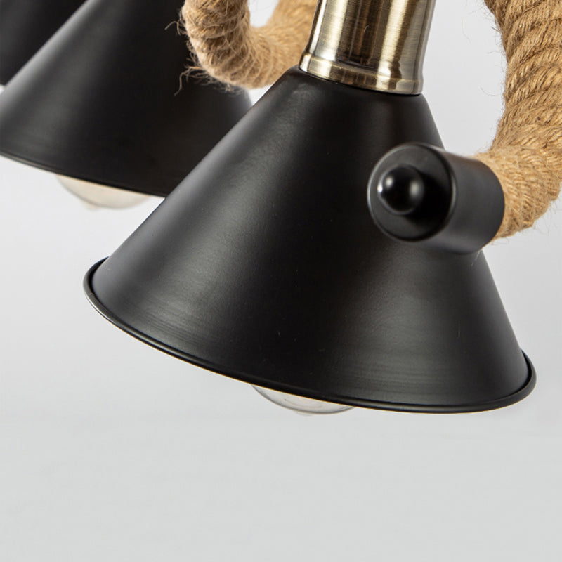 Corda di canapa a corda industriale di illuminazione dell'isola luci a ciondolo nero lineare per sala da pranzo