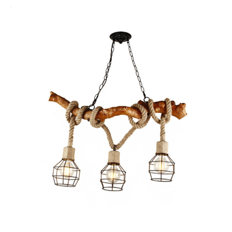 Wood Pendant Lights Rope Island Linear Island Ceiling Light for Dining Room