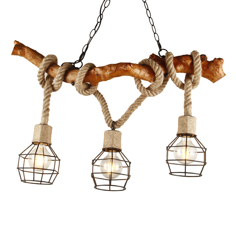 Wood Pendant Lights Rope Island Linear Island Ceiling Light for Dining Room