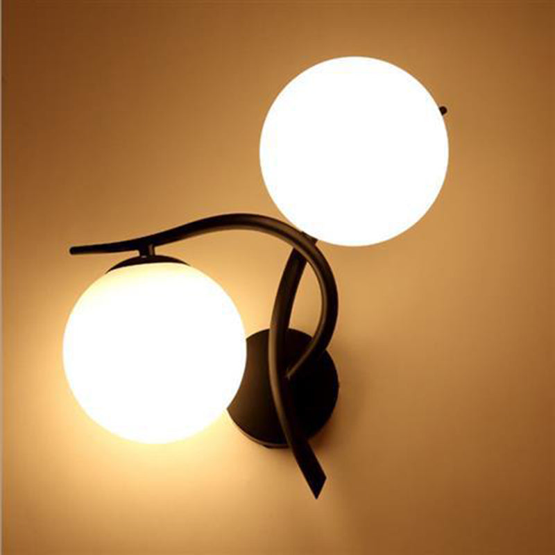 2-Light Glass Wall Lamp in Modern Creative Style Wrought Iron Wall Sconce for Interior Spaces