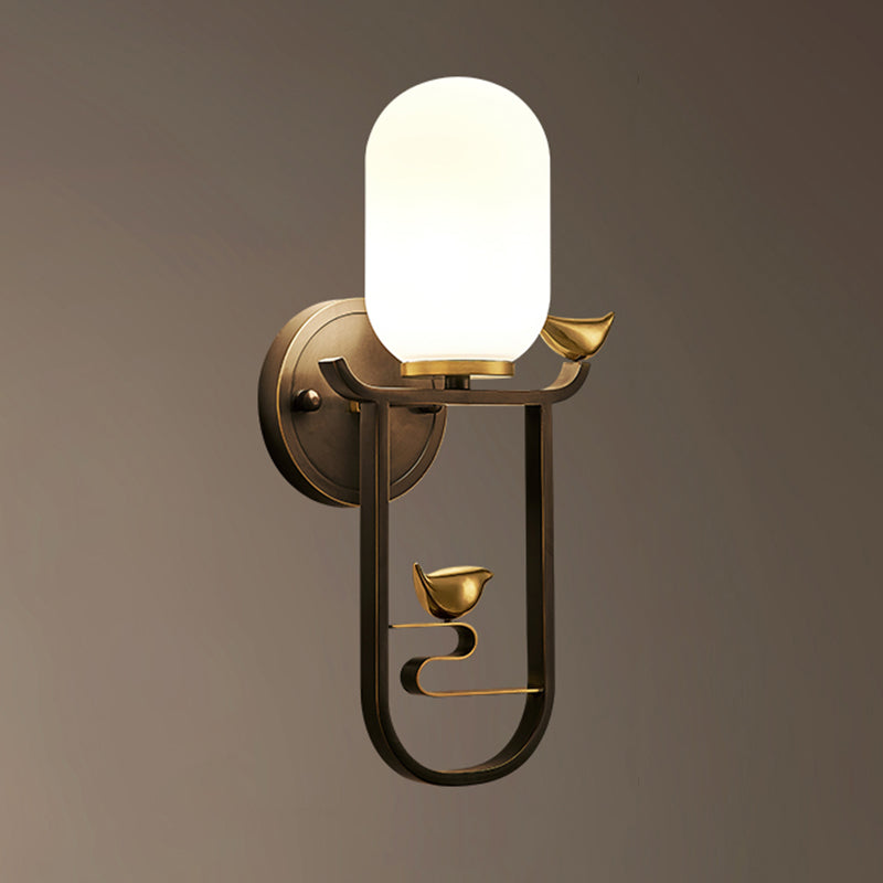 Gold Contemporary Sconce Light Fixtures White Glass Wall Lamp Sconce for Living Room