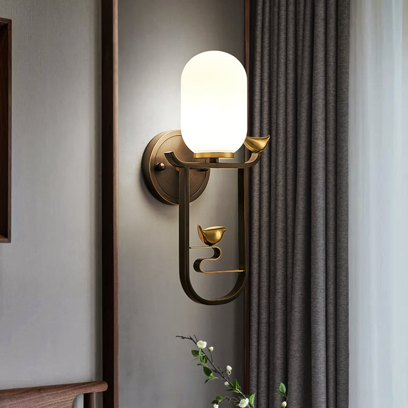 Gold Contemporary Sconce Light Fixtures White Glass Wall Lamp Sconce for Living Room