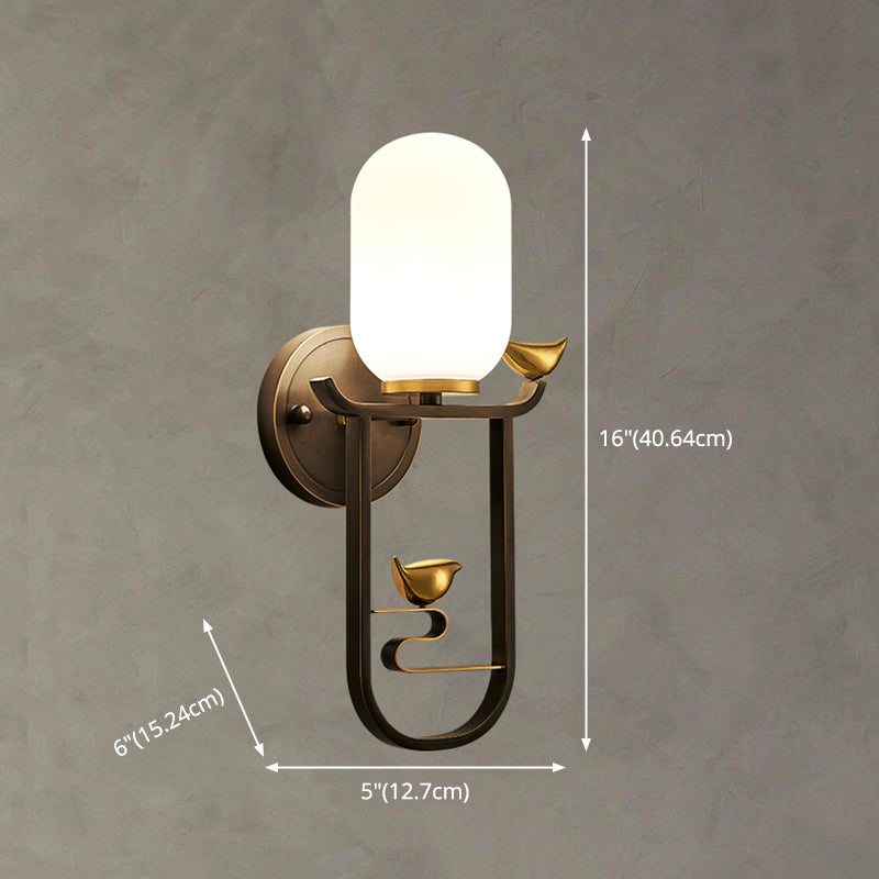 Gold Contemporary Sconce Light Fixtures White Glass Wall Lamp Sconce for Living Room