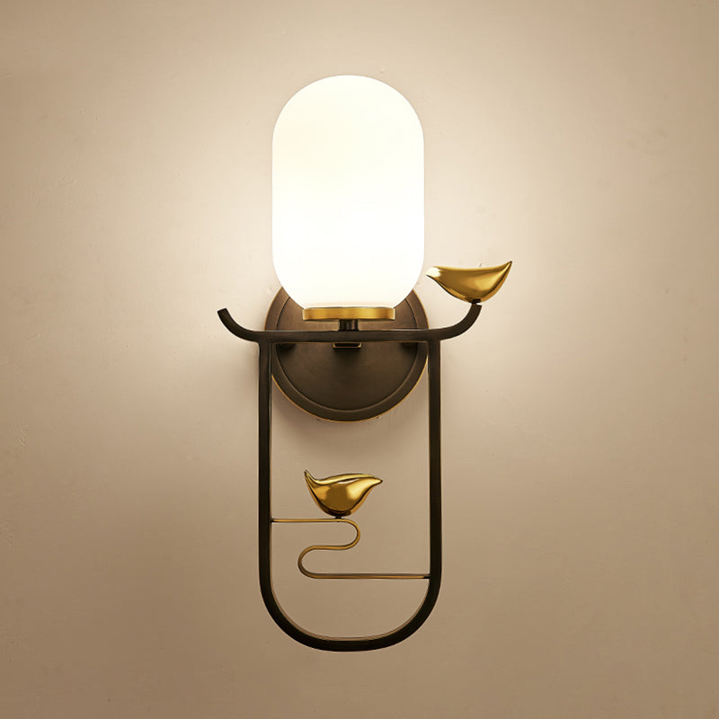 Gold Contemporary Sconce Light Fixtures White Glass Wall Lamp Sconce for Living Room