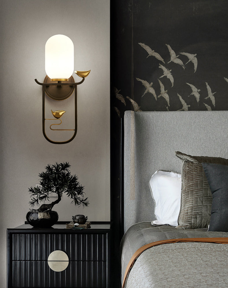 Gold Contemporary Sconce Light Fixtures White Glass Wall Lamp Sconce for Living Room