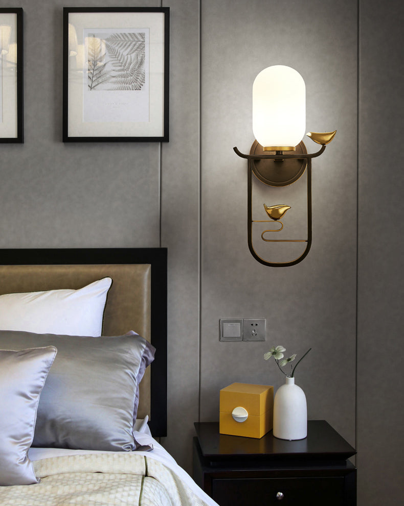 Gold Contemporary Sconce Light Fixtures White Glass Wall Lamp Sconce for Living Room