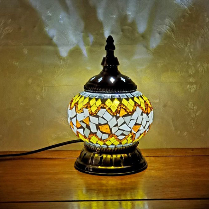 Mosaic Stained Glass Globe Nightstand Light Moroccan 1 Bulb Bedroom Table Light
